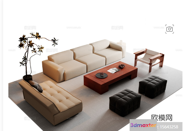 Modern Living Room 3D Model - 17536 - CORONA Render