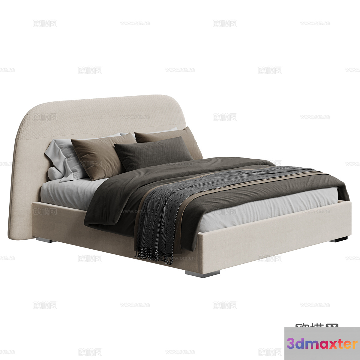 A Modern Beige Bed 3D Model - 22150 - VRAY Render
