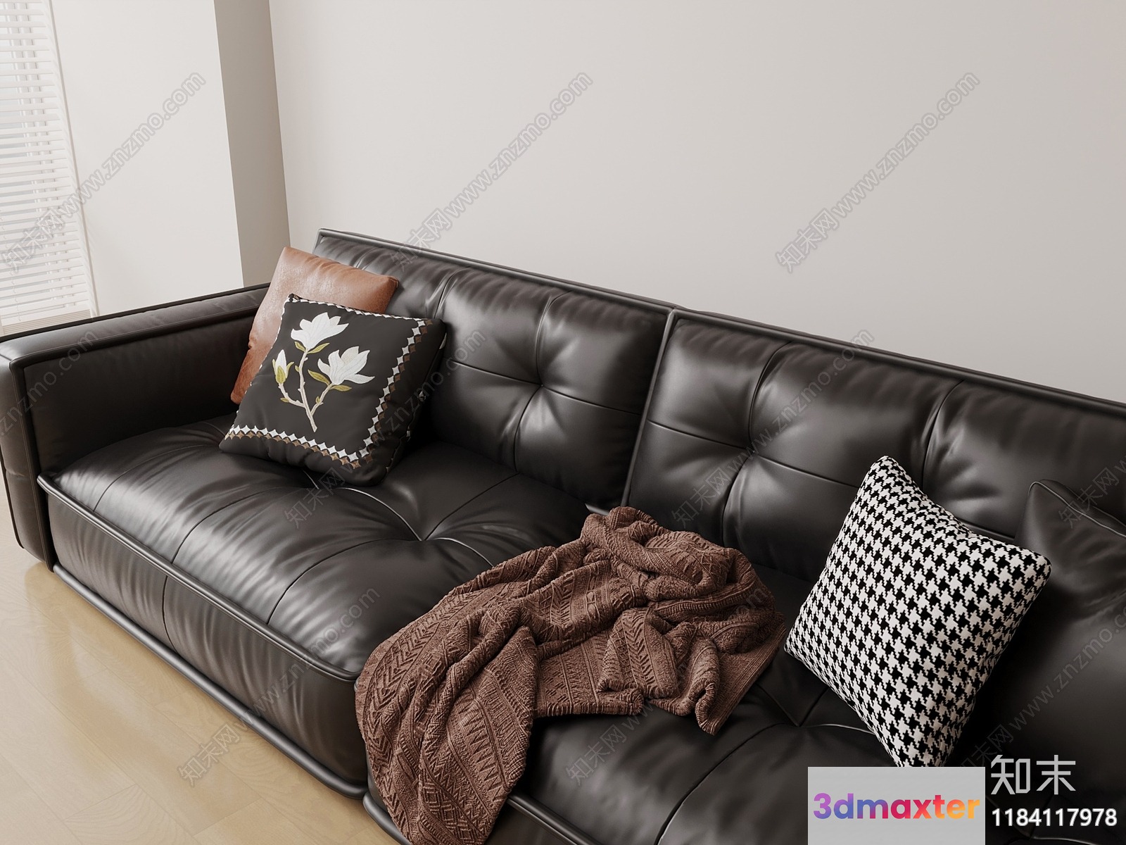 Modern Brown Leather Couch 3D Model - 12979 - VRAY Render