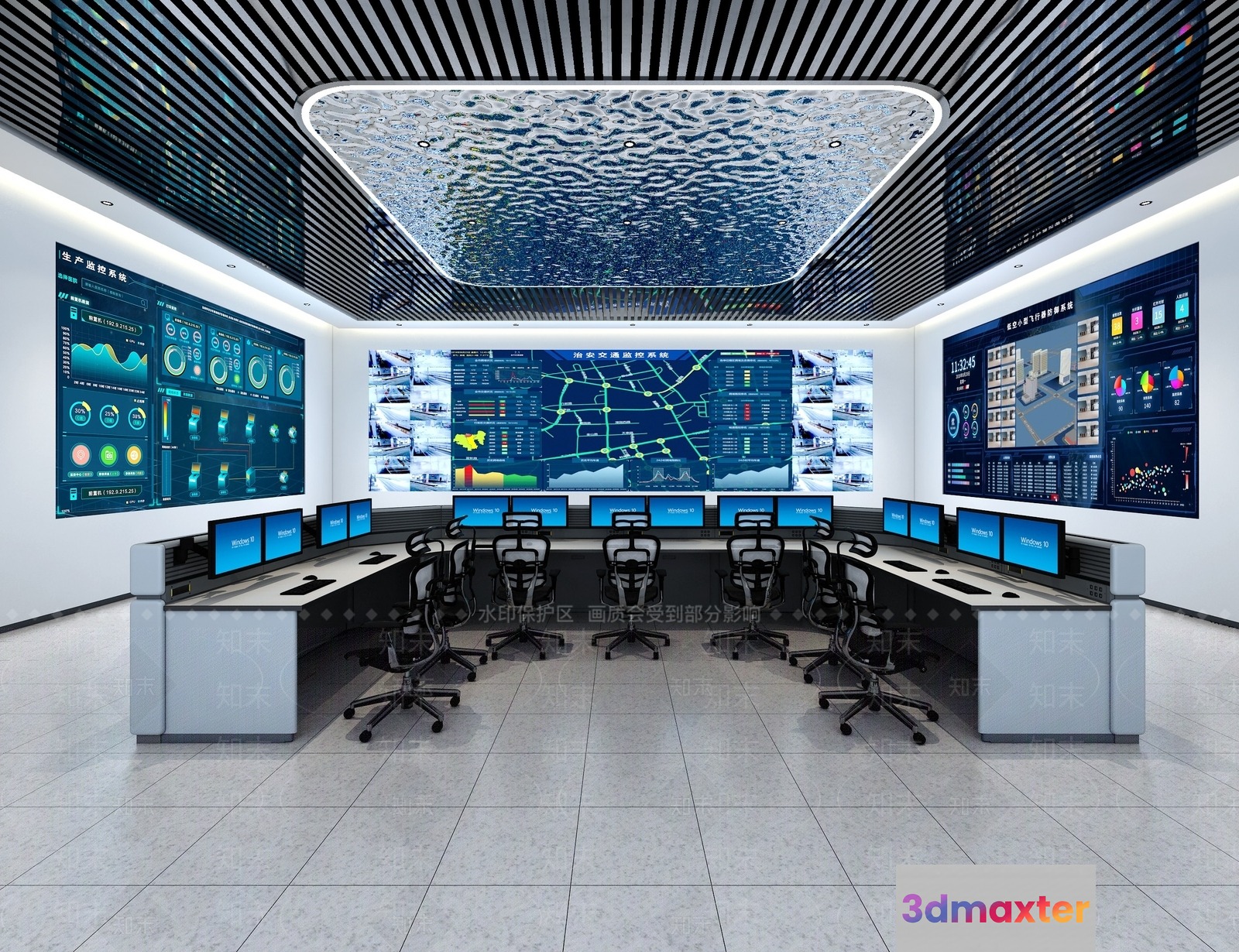 Control Room With A Large Screen 3D Model - 5787 - VRAY Render