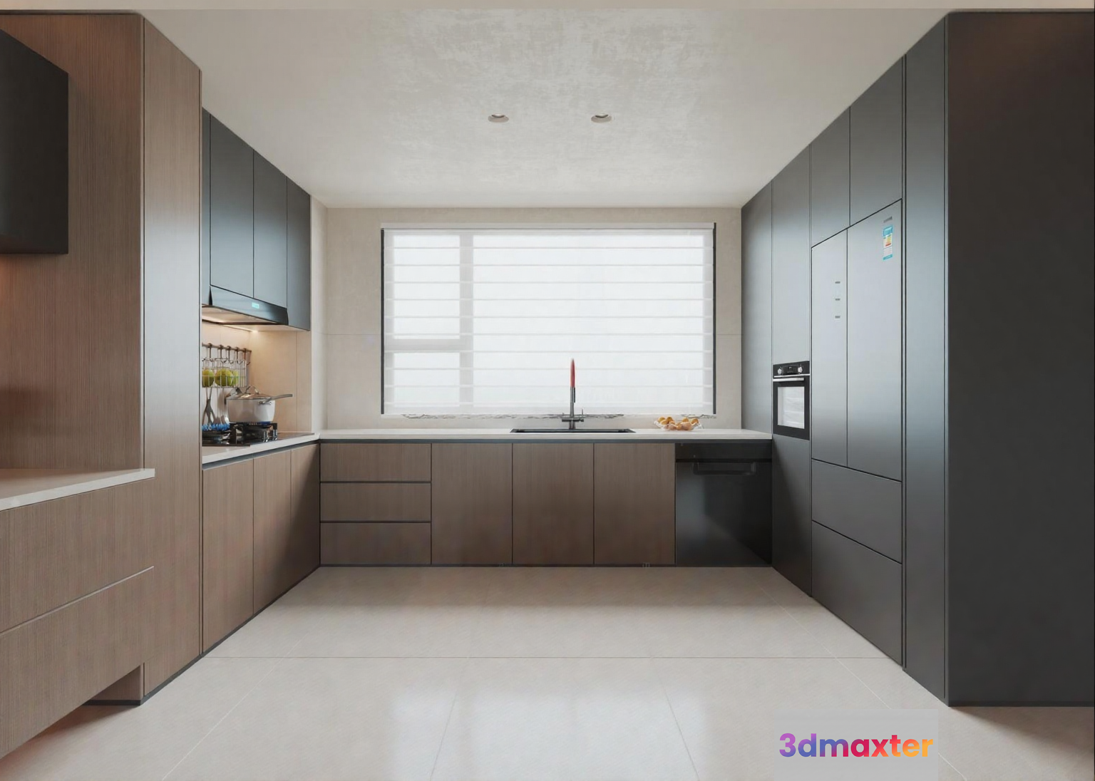 Modern Kitchen Space 3D Model - 9666 - VRAY Render