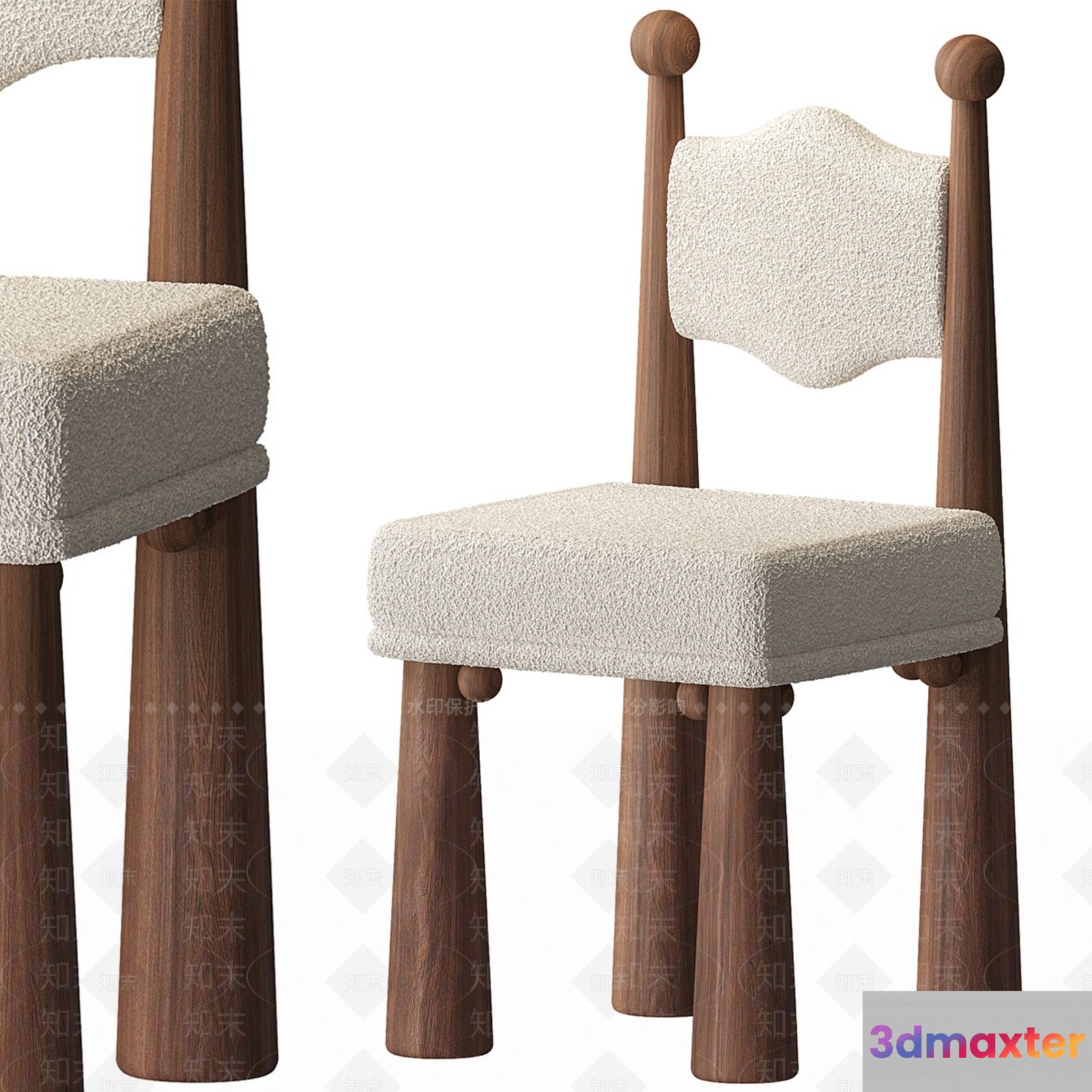 Wooden Chair With White Cushion 3D Model - 4135 - VRAY Render