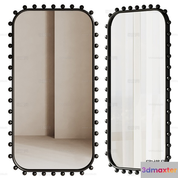 A Wall Mirror With A Black Frame And Decorative Border 3D Model - 3340 - CORONA Render
