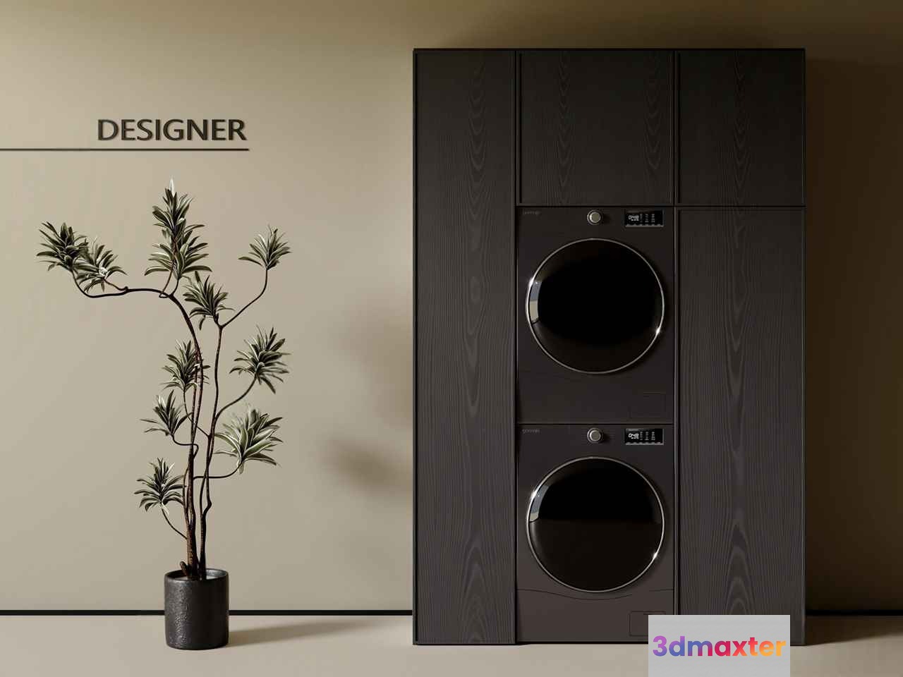 Modern Dark Wood Laundry Unit 3D Model - 17531 - CORONA Render