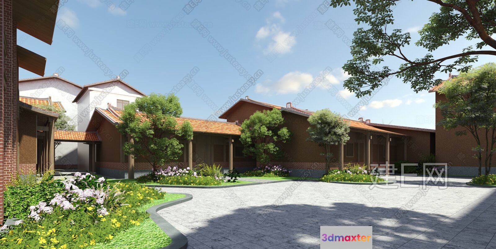 A House With A Courtyard 3D Model - 1876 - VRAY Render