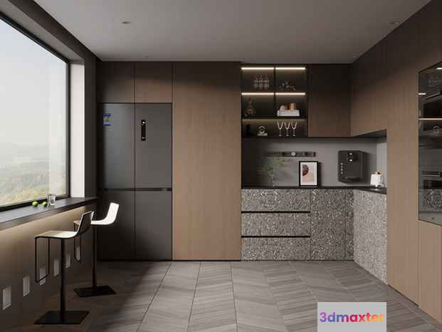 Modern Kitchen Space 3D Model - 14644 - VRAY Render
