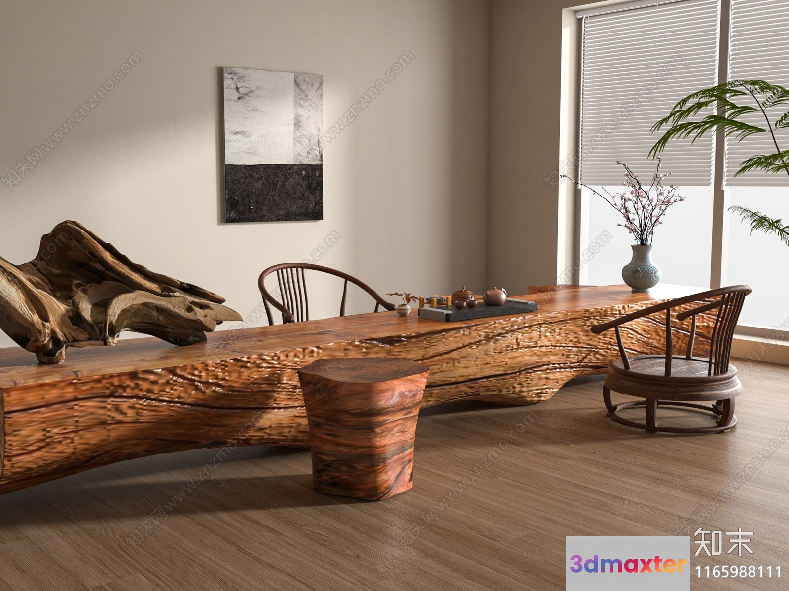 Wooden Table And Chairs 3D Model - 7798 - VRAY Render