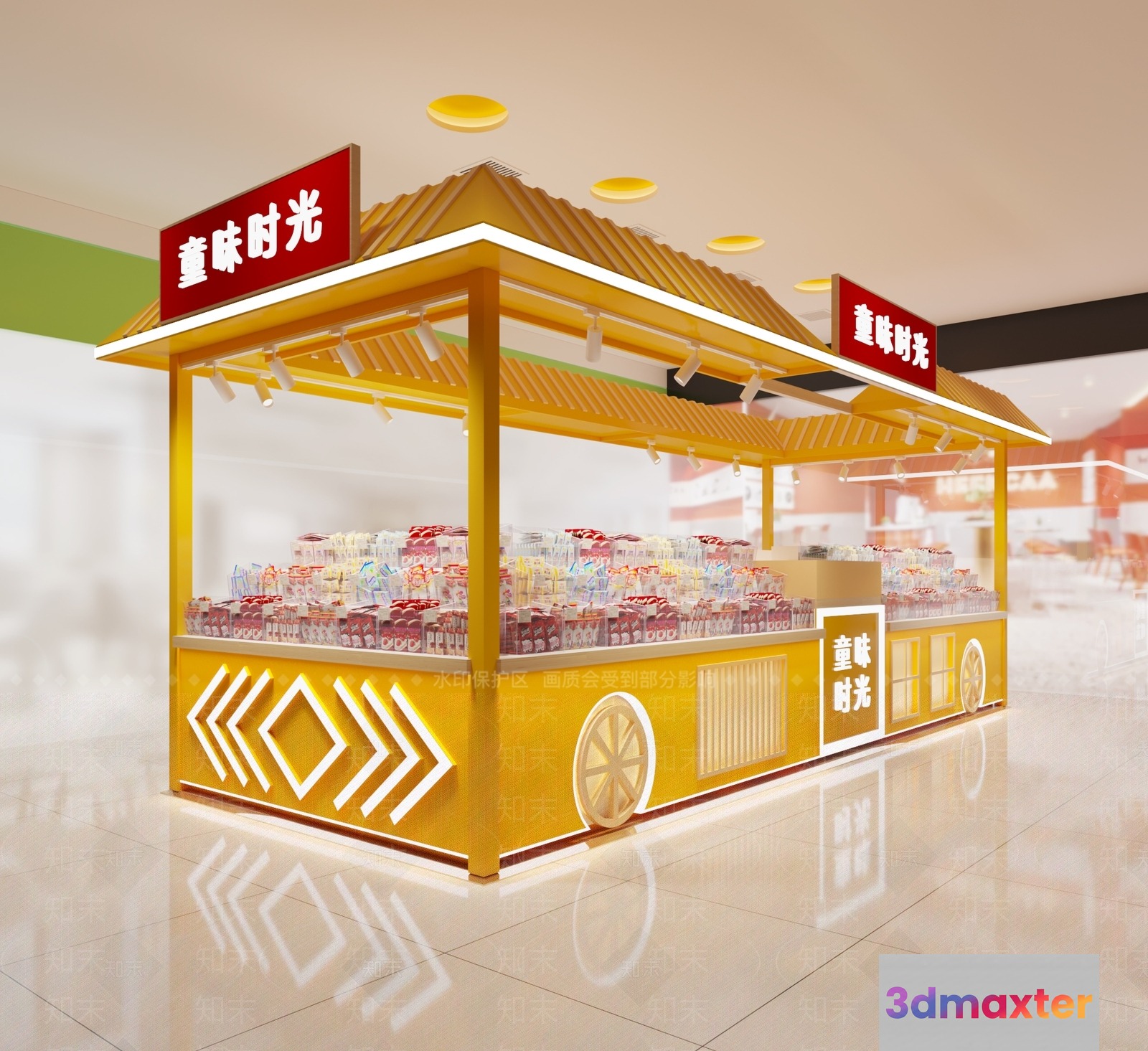 A Yellow And Red Food Cart 3D Model - 13349 - VRAY Render