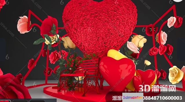 Red Heart-Shaped Sculpture 3D Model - 7994 - VRAY Render