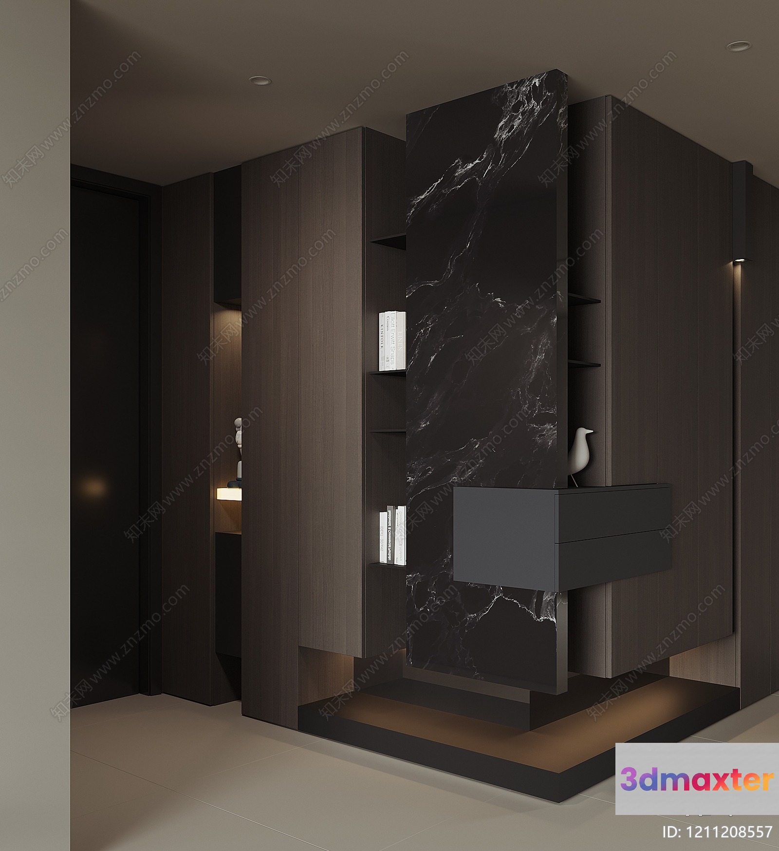 Modern Dark Wood Living Room 3D Model - 9273 - VRAY Render