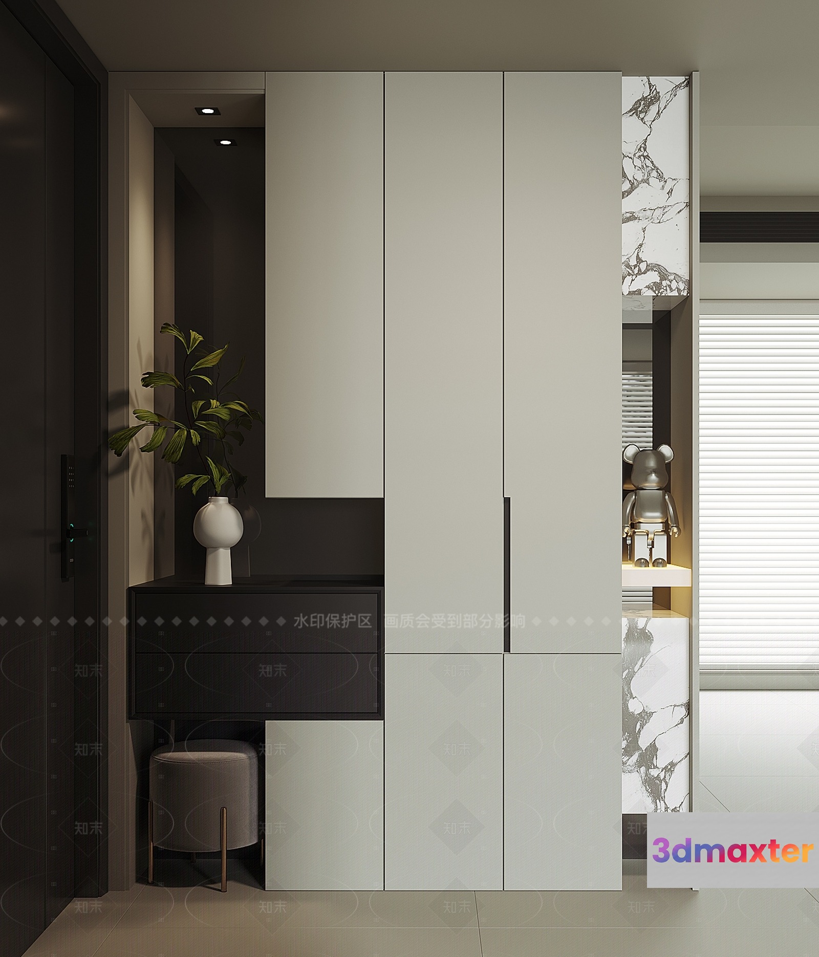 Modern White Wardrobe 3D Model - 13762 - VRAY Render