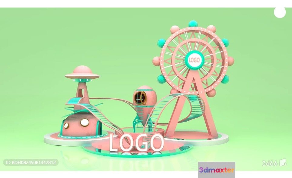 A Pink And Green Amusement Park Ride 3D Model - 9434 - VRAY Render