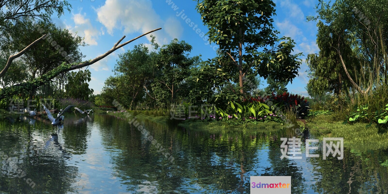 A Serene Lake Scene With A Bird In Flight 3D Model - 3750 - VRAY Render