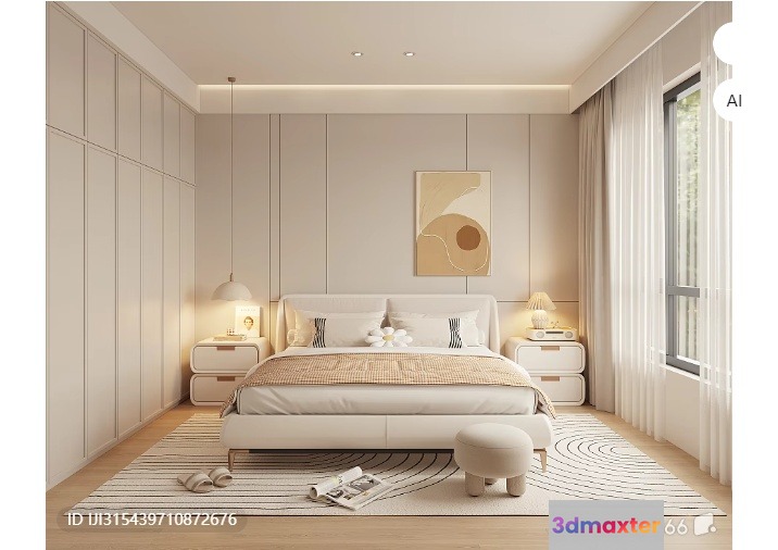 Minimalist Bedroom 3D Model - 313 - VRAY Render