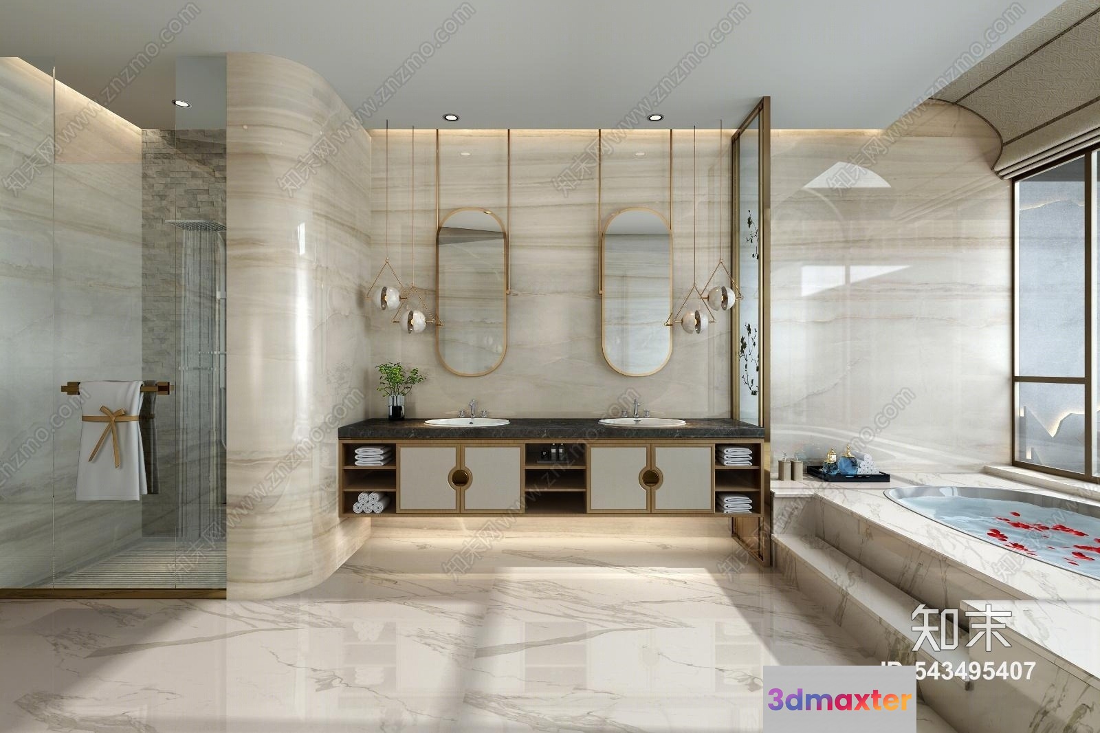 A Luxurious Bathroom With A Modern Design 3D Model - 5012 - VRAY Render