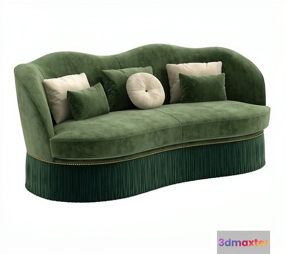 Green Velvet Sofa 3D Model - 14080 - VRAY Render