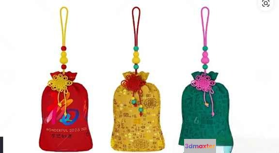 Three Colorful Bags With Drawstrings 3D Model - 9153 - VRAY Render