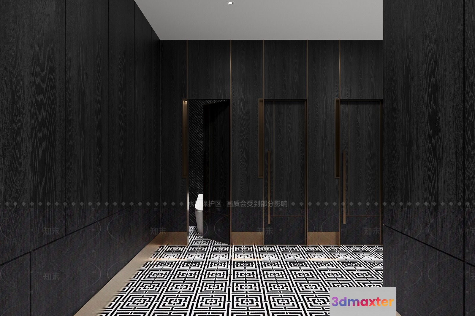 Modern Black And White Hallway 3D Model - 9520 - VRAY Render