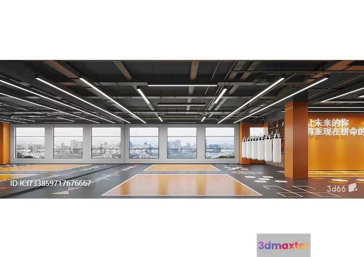 A Large Empty Room With A Basketball Court In The Center 3D Model - 14952 - VRAY Render