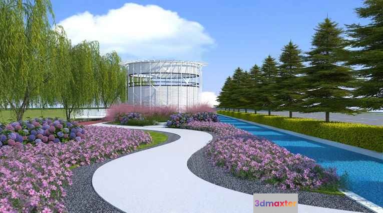 A Serene Garden Scene With A Winding Path Featuring A Variety Of Plants And 3D Model - 9043 - VRAY Render
