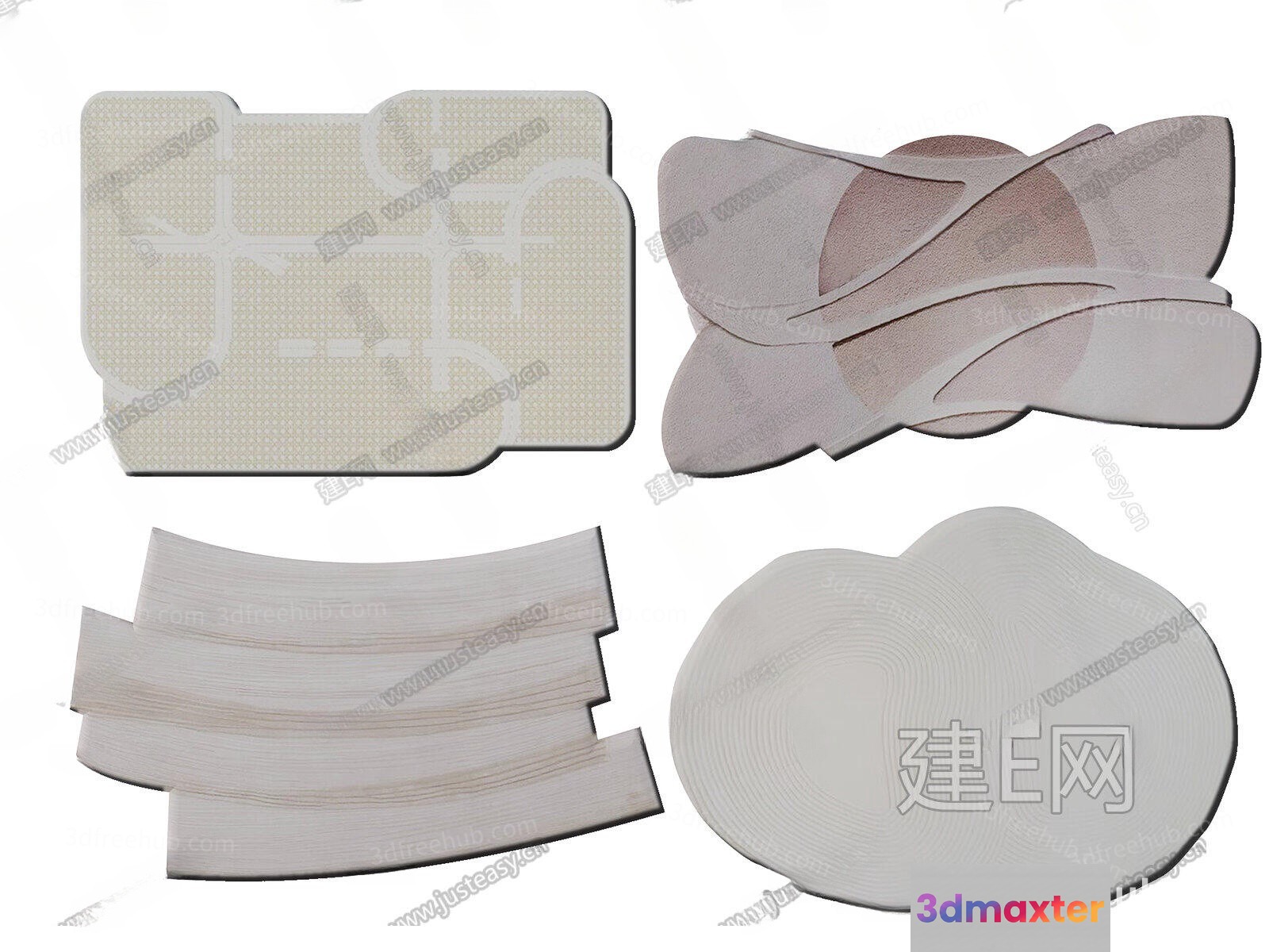 A Set Of Four White And Gray Pads 3D Model - 19263 - VRAY Render