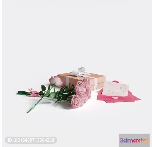 Pink Roses And Gift Box 3D Model - 319 - VRAY Render
