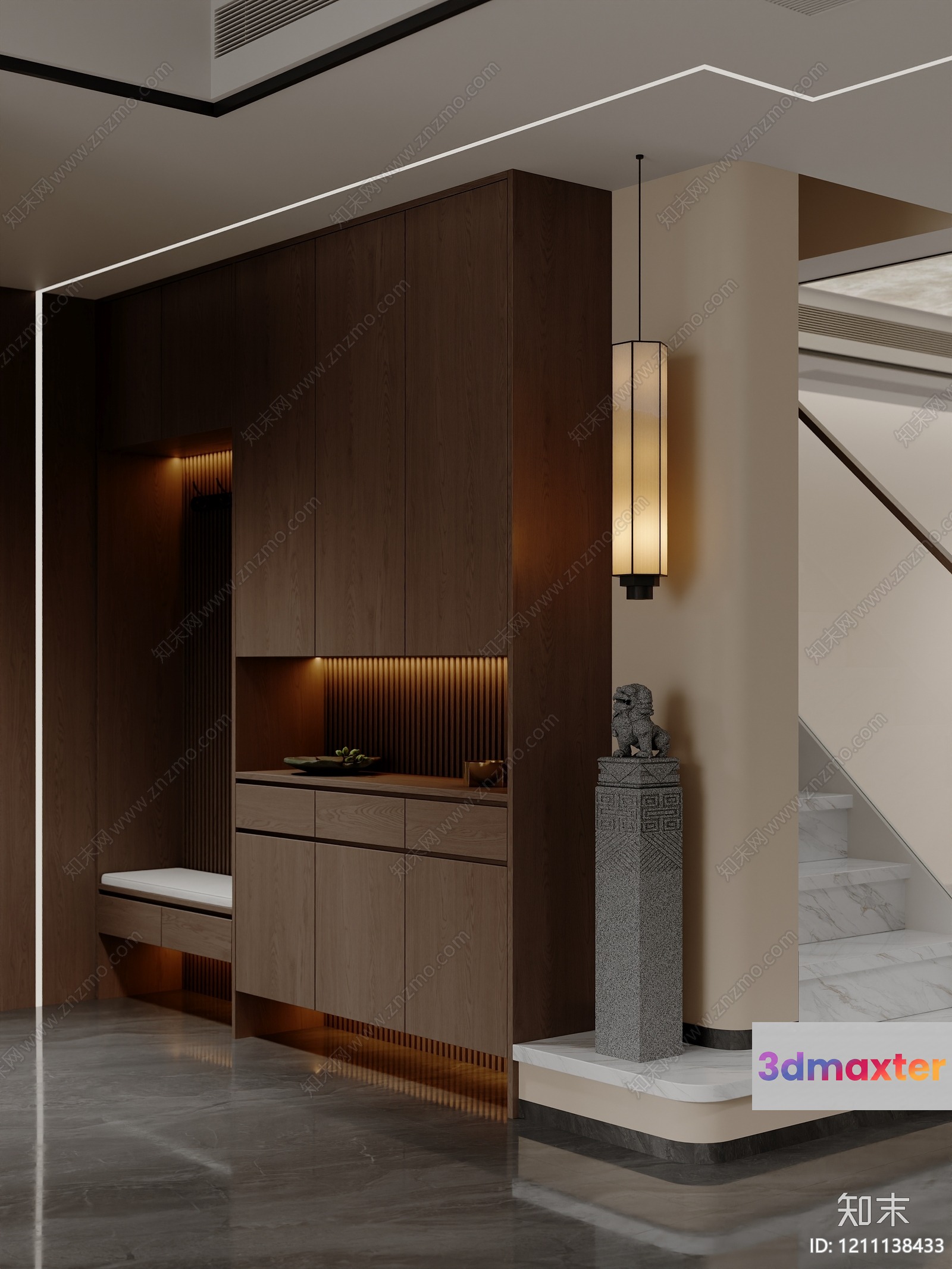 Modern Asian-Inspired Interior Design 3D Model - 20450 - VRAY Render