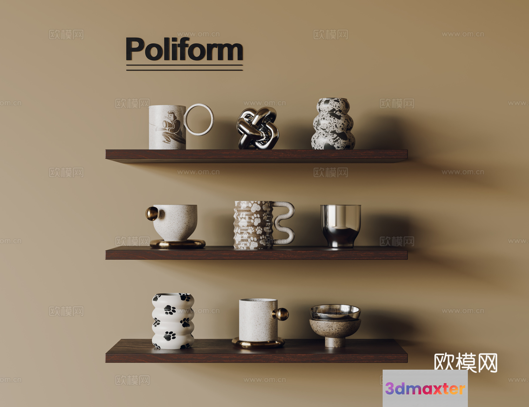 A Collection Of Ceramic Cups And Mugs 3D Model - 11493 - VRAY Render