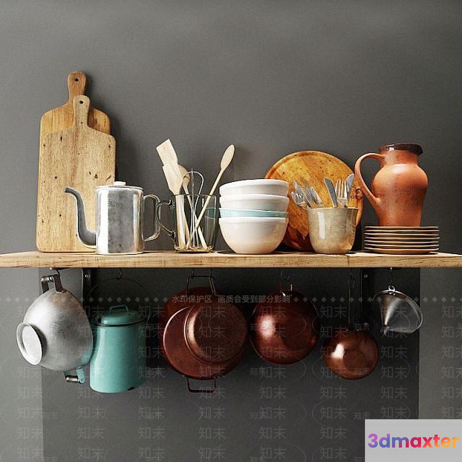 Kitchen Utensils And Dishes 3D Model - 4684 - VRAY Render