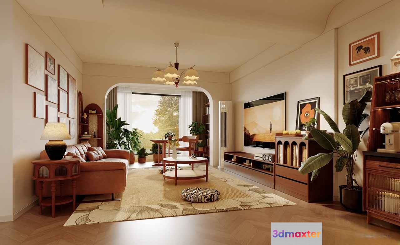 Retro Living Room 3D Model - 2053 - CORONA Render