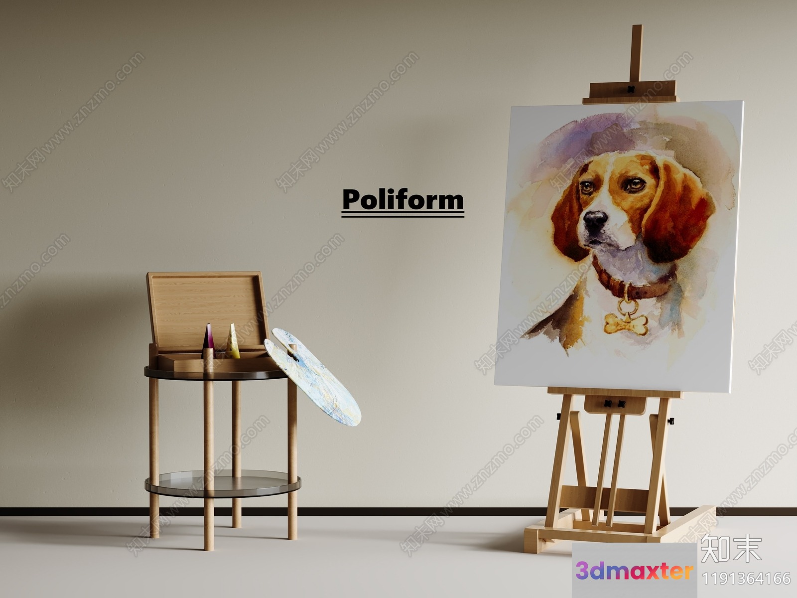 A Painting Of A Dog On An Easel 3D Model - 7940 - CORONA Render