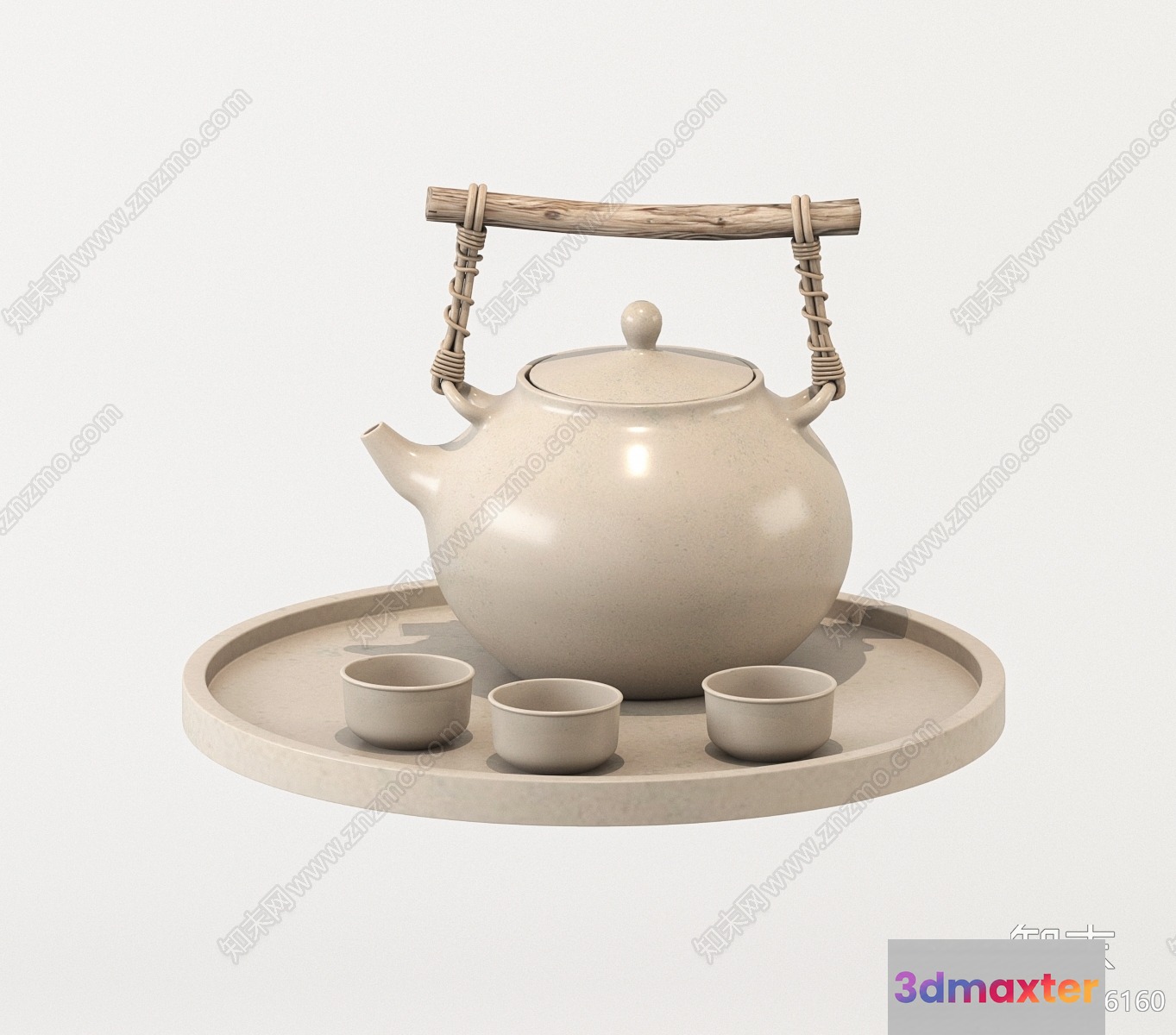 A Beige Teapot And Cups 3D Model - 12192 - VRAY Render