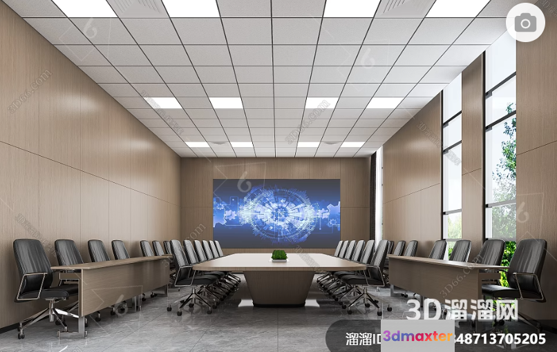 A Conference Room With A Large Screen And Chairs 3D Model - 2447 - VRAY Render