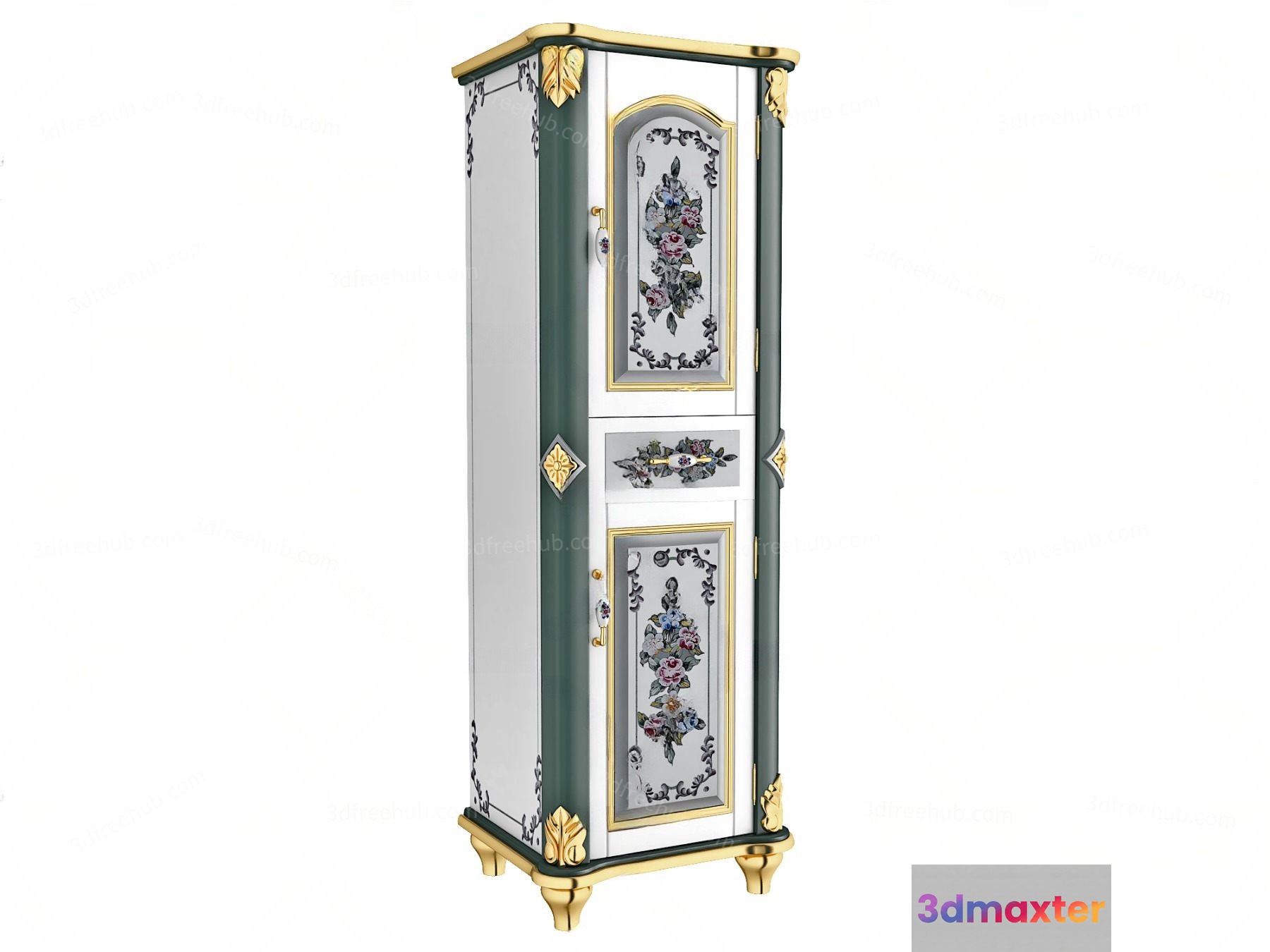 Elegant Gold And White Cabinet 3D Model - 5440 - VRAY Render
