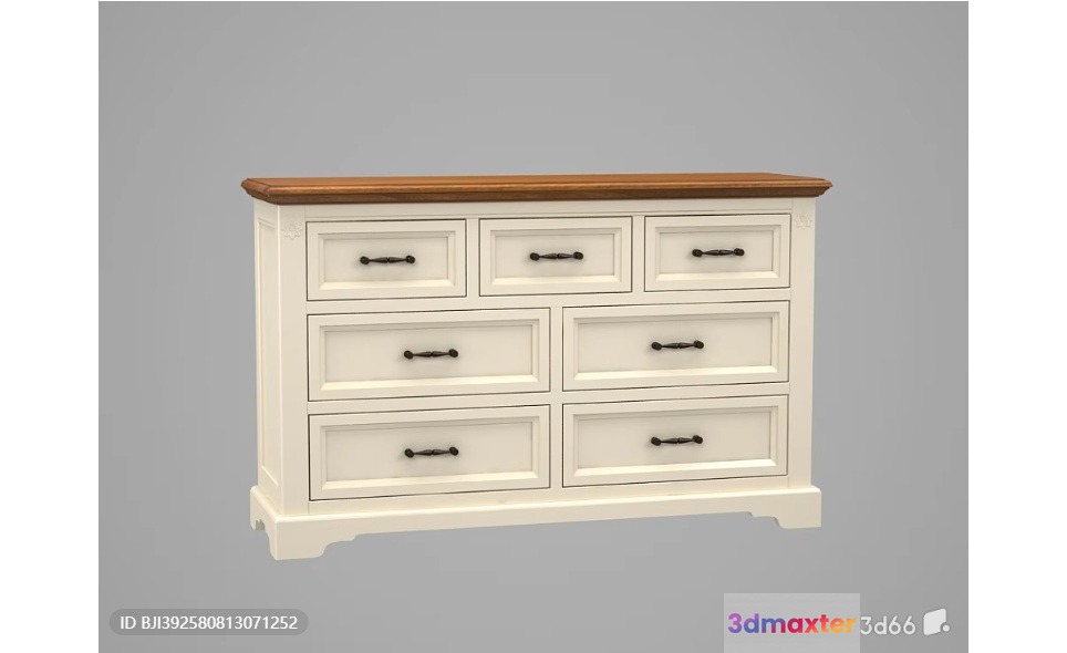 A White Dresser With Black Handles 3D Model - 16368 - VRAY Render
