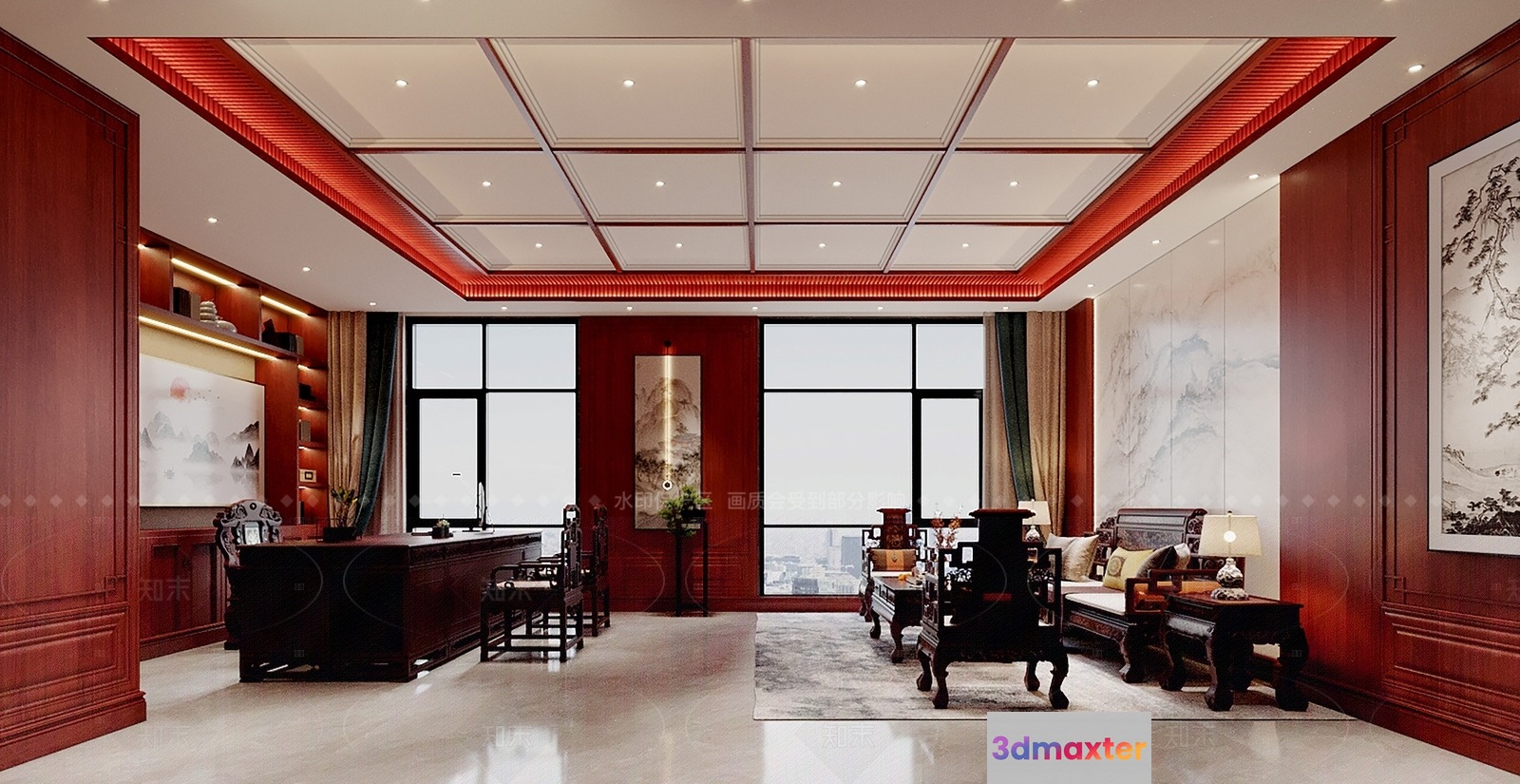 Modern Chinese Office Space 3D Model - 2982 - VRAY Render