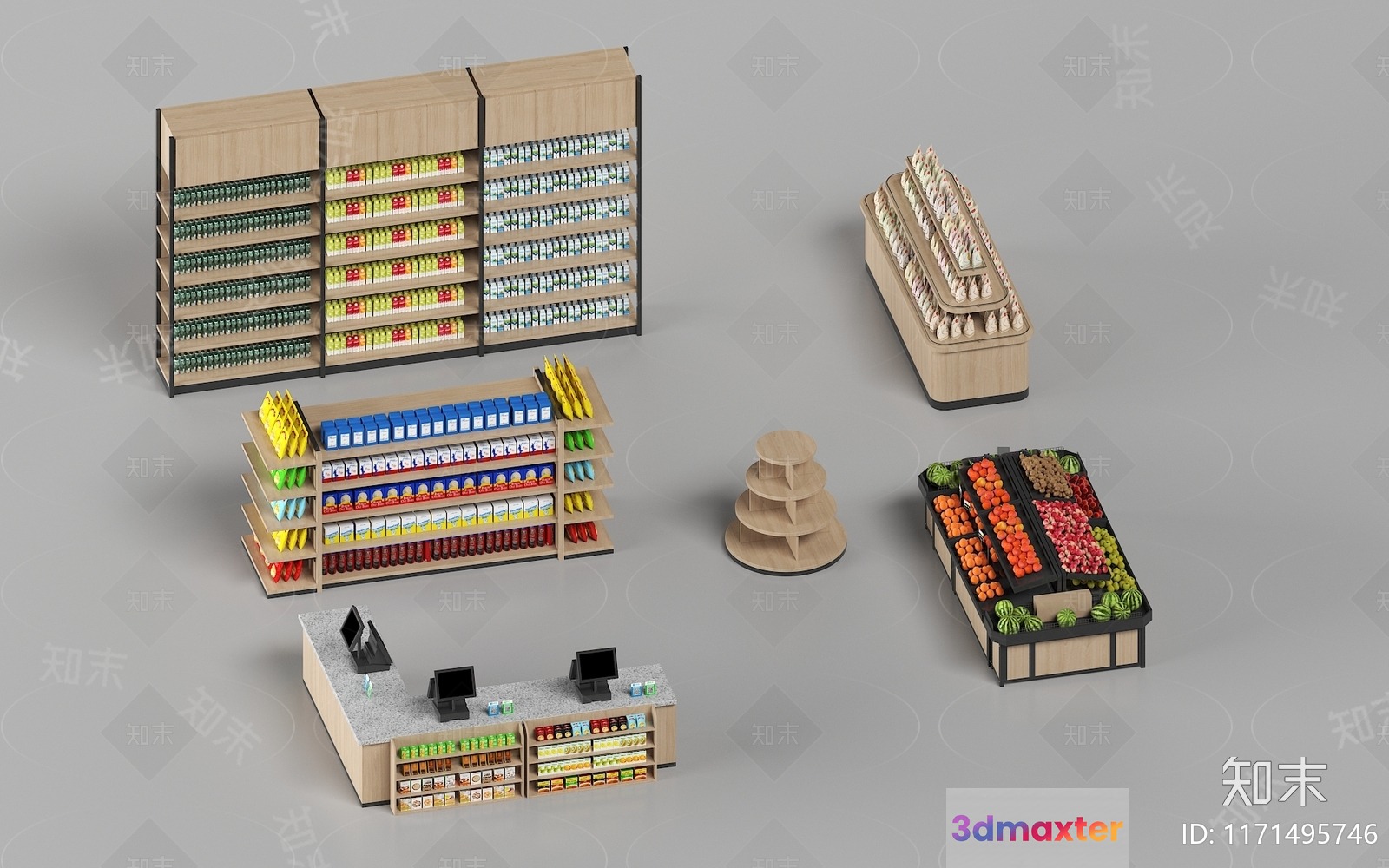 3D Grocery Store Shelves 3D Model - 17646 - VRAY Render