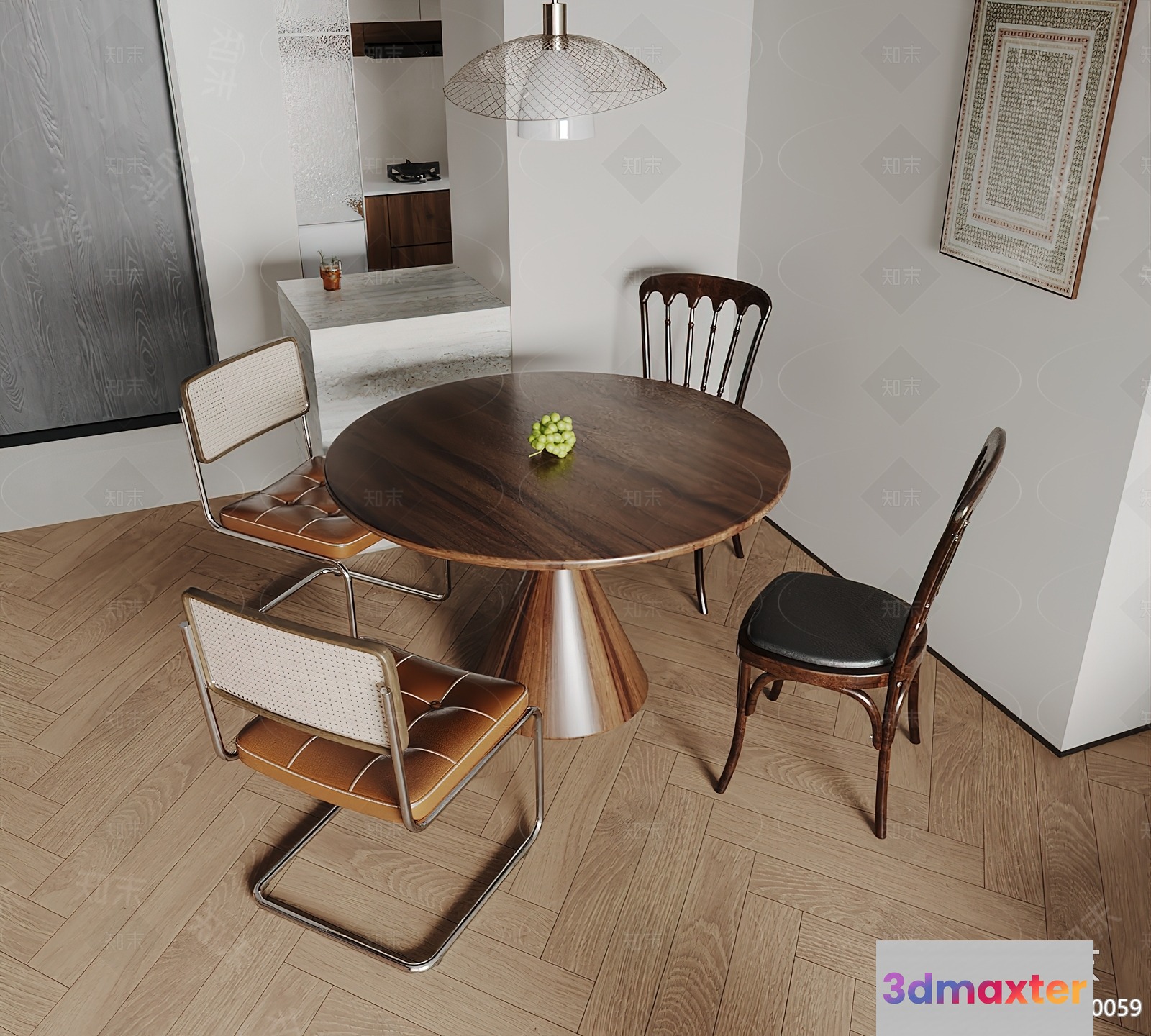 A Small Dining Table With Four Chairs 3D Model - 12124 - VRAY Render