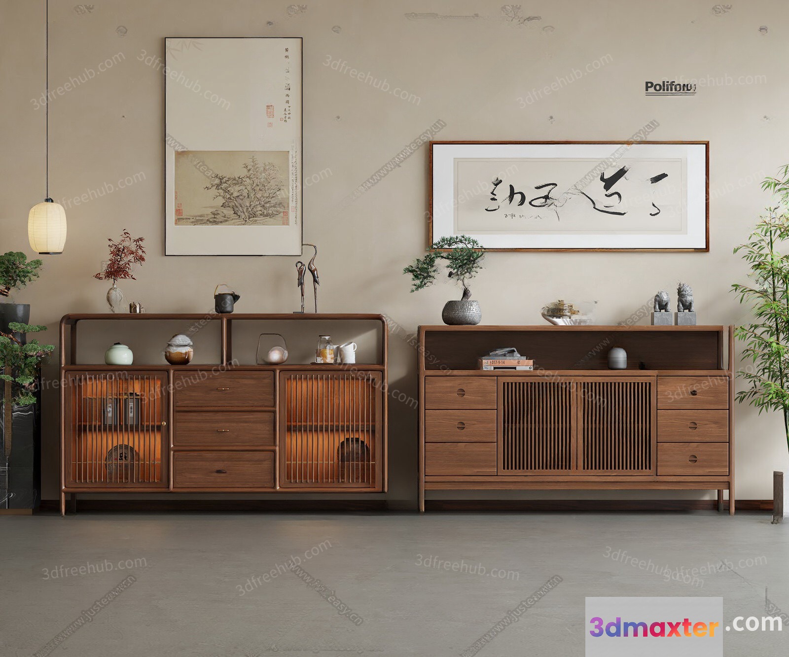 Wooden Sideboard With Drawers 3D Model - 18546 - VRAY Render