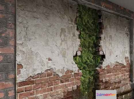 A Brick Wall With A Green Vine 3D Model - 300 - VRAY Render