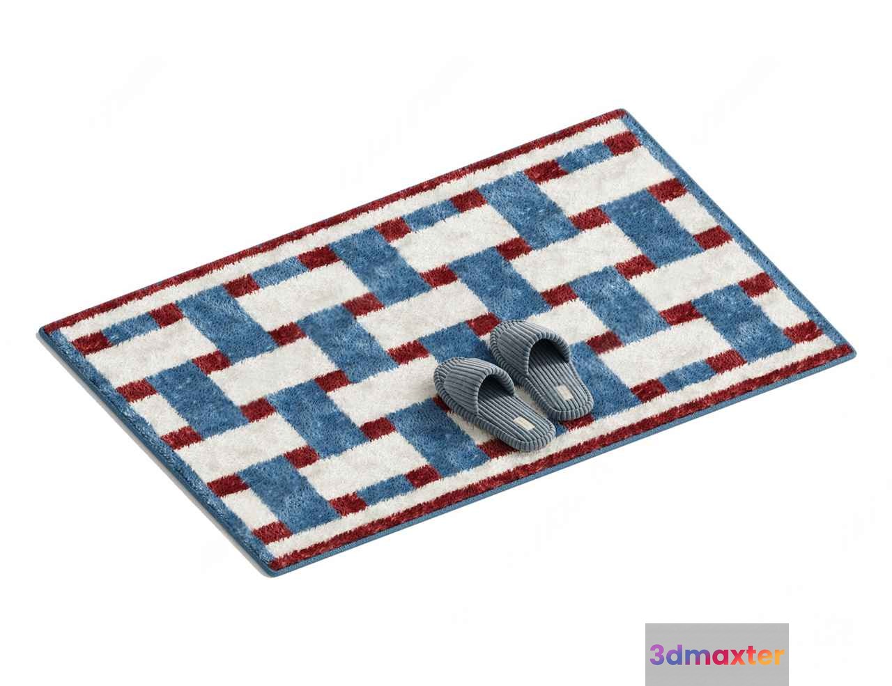 A Blue And Red Rug With Slippers 3D Model - 775 - CORONA Render