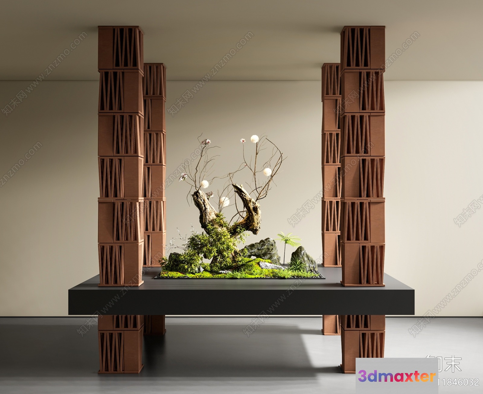 A Decorative Display Of Rocks And Branches 3D Model - 3388 - VRAY Render