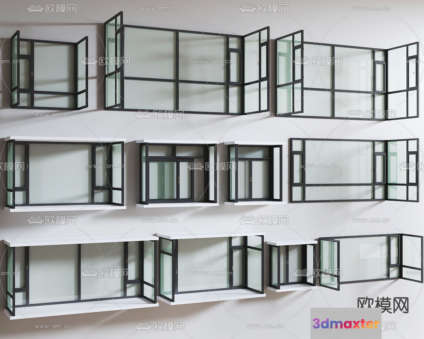 Black Window Frames 3D Model - 14965 - VRAY Render