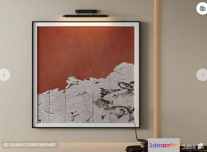 A Framed Picture Of A Mountain Range 3D Model - 17031 - VRAY Render