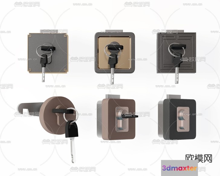 The Main Subject Is A Set Of Six Different Door Knobs 3D Model - 18255 - VRAY Render