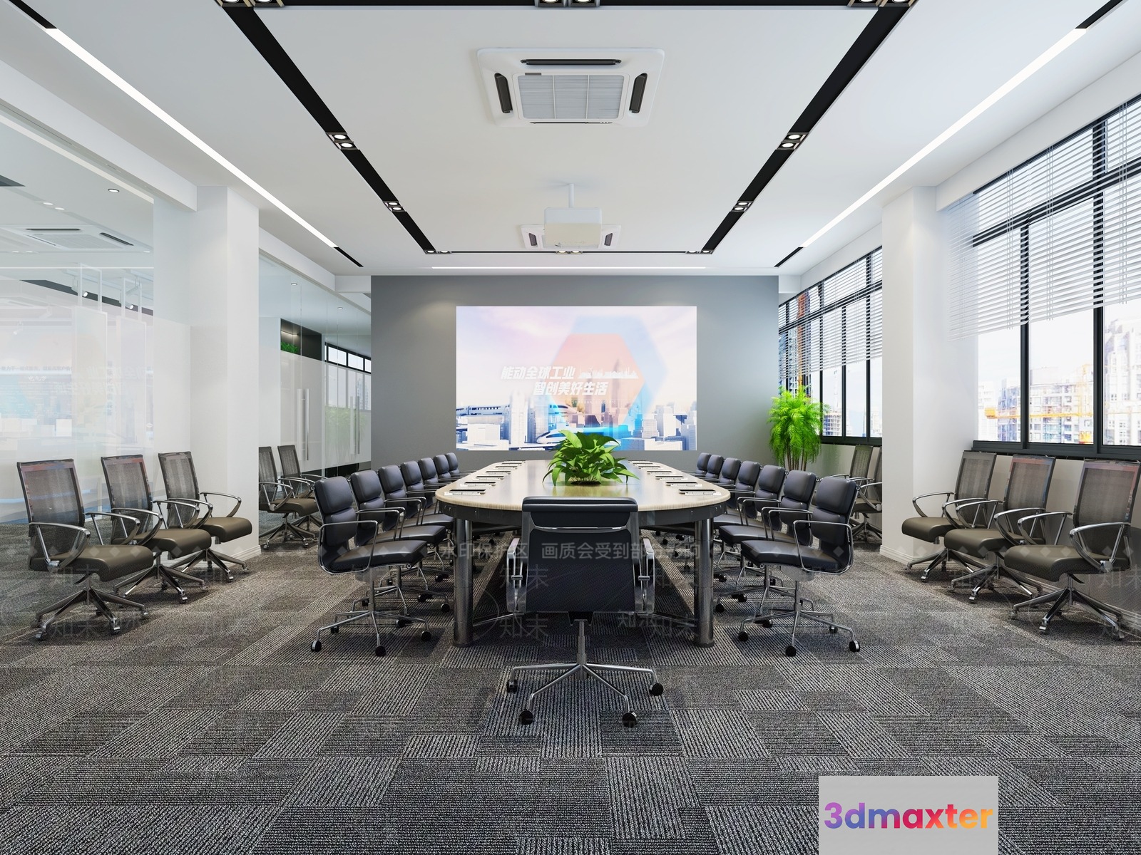 Conference Room. The Main Subject Is A Conference Room With A Projector And 3D Model - 13790 - VRAY Render