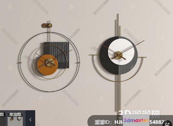 Art Deco Clocks 3D Model - 441 - VRAY Render