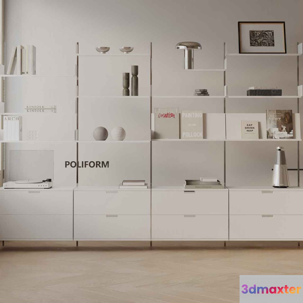 White Shelving Unit 3D Model - 2625 - VRAY Render