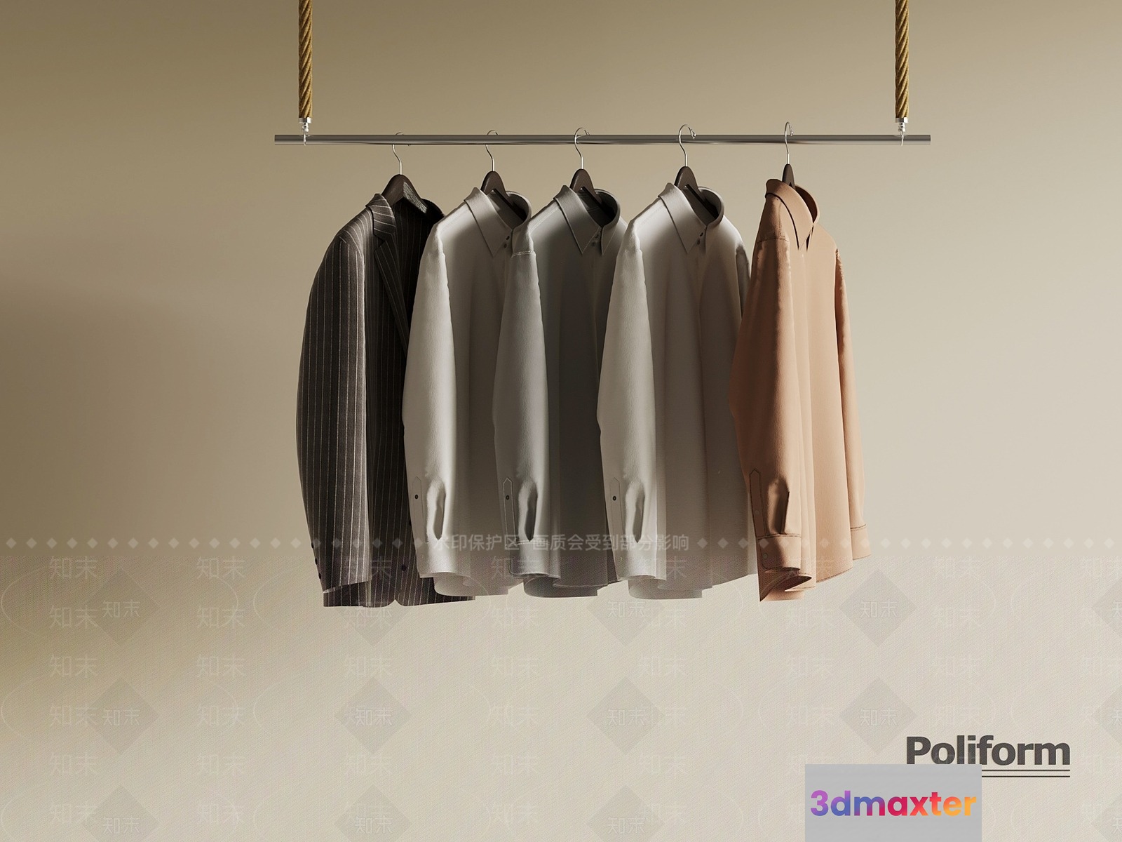 A Row Of Shirts Hanging From A Clothes Rail 3D Model - 8172 - VRAY Render