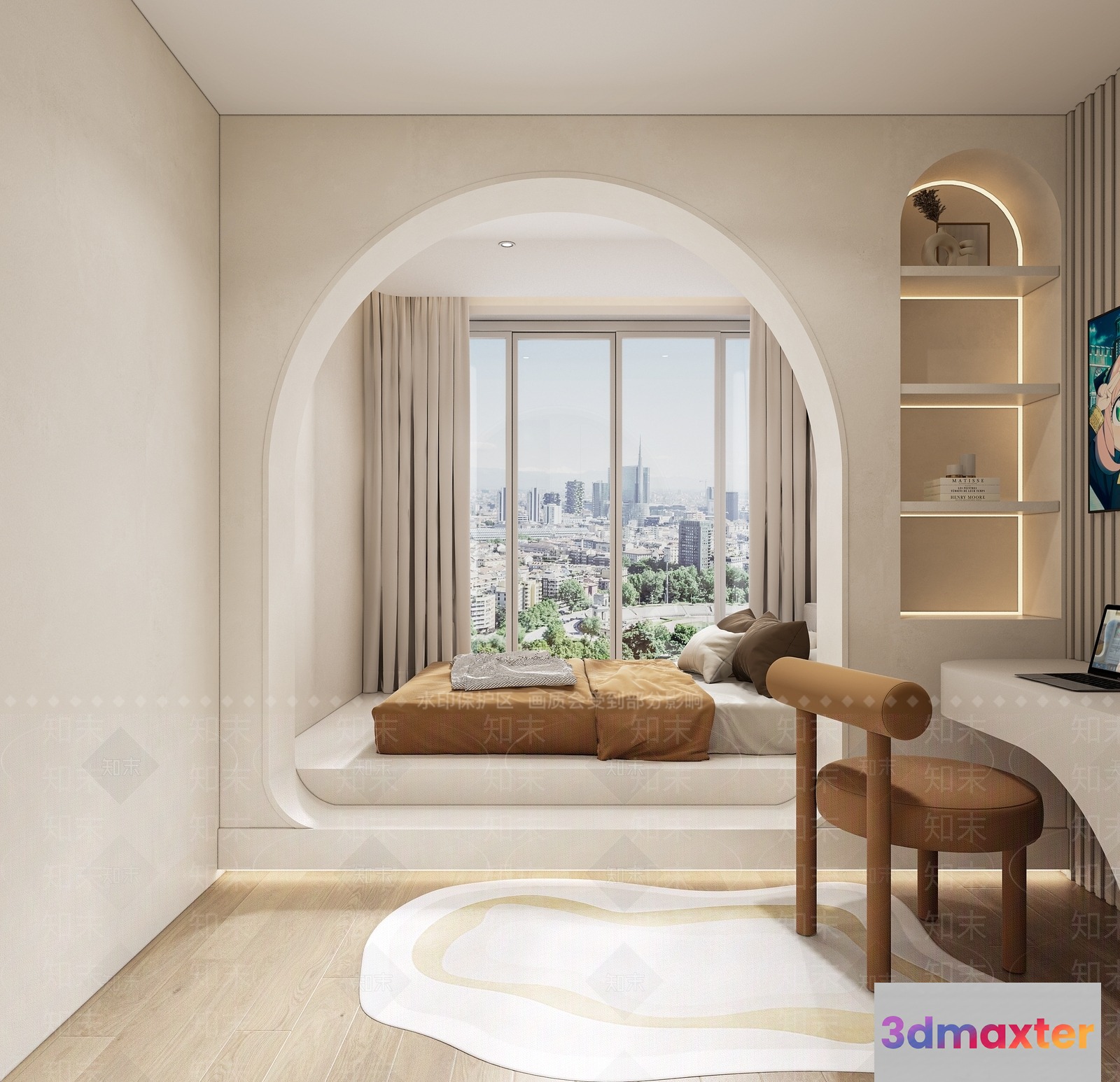 Modern Minimalist Bedroom 3D Model - 2294 - VRAY Render